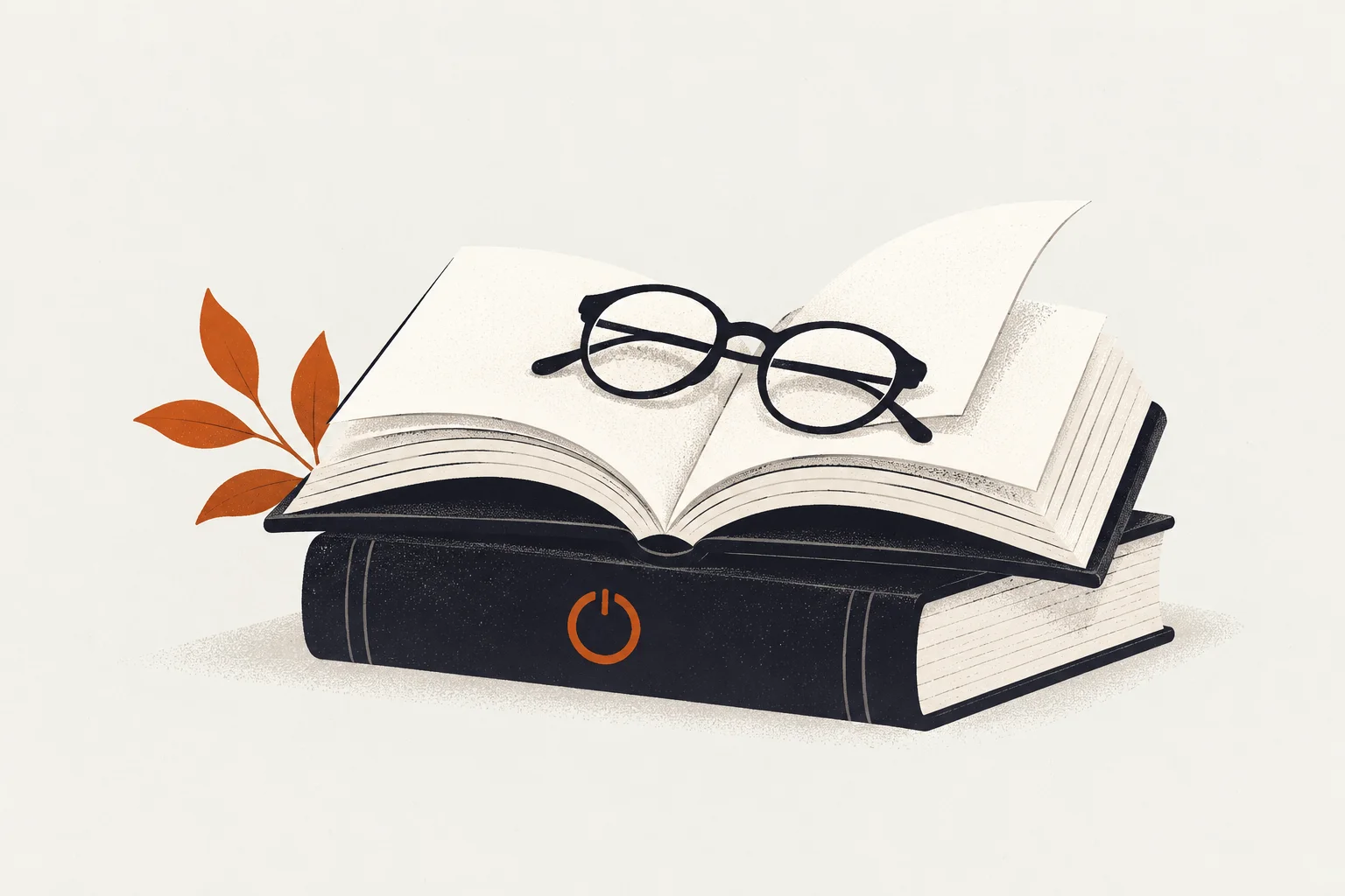 Editorial illustration of a book and power-off symbol representing best books for overthinking and anxiety pdf