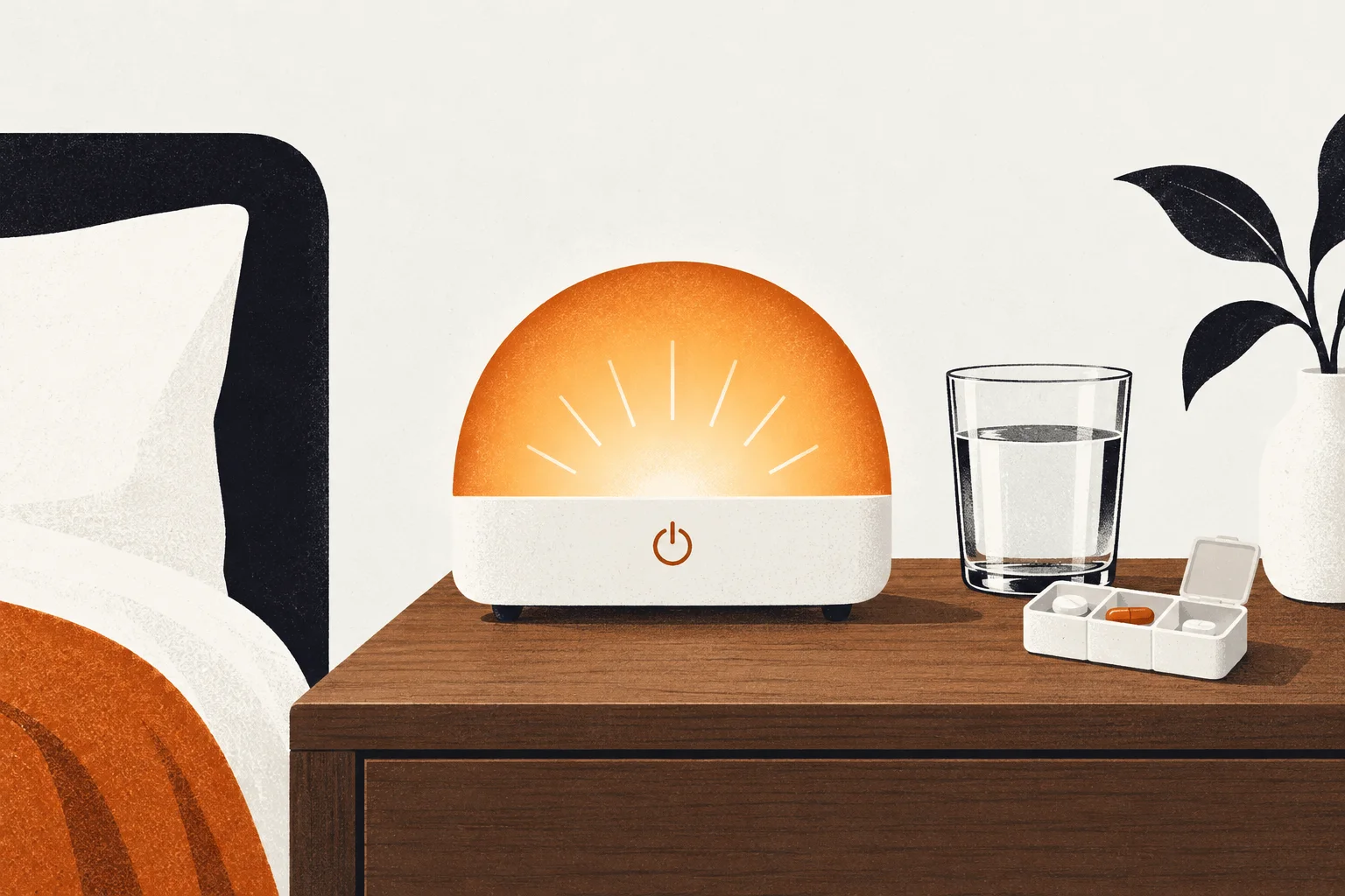 Editorial illustration of calm nighttime elements representing best natural sleep aid for elderly