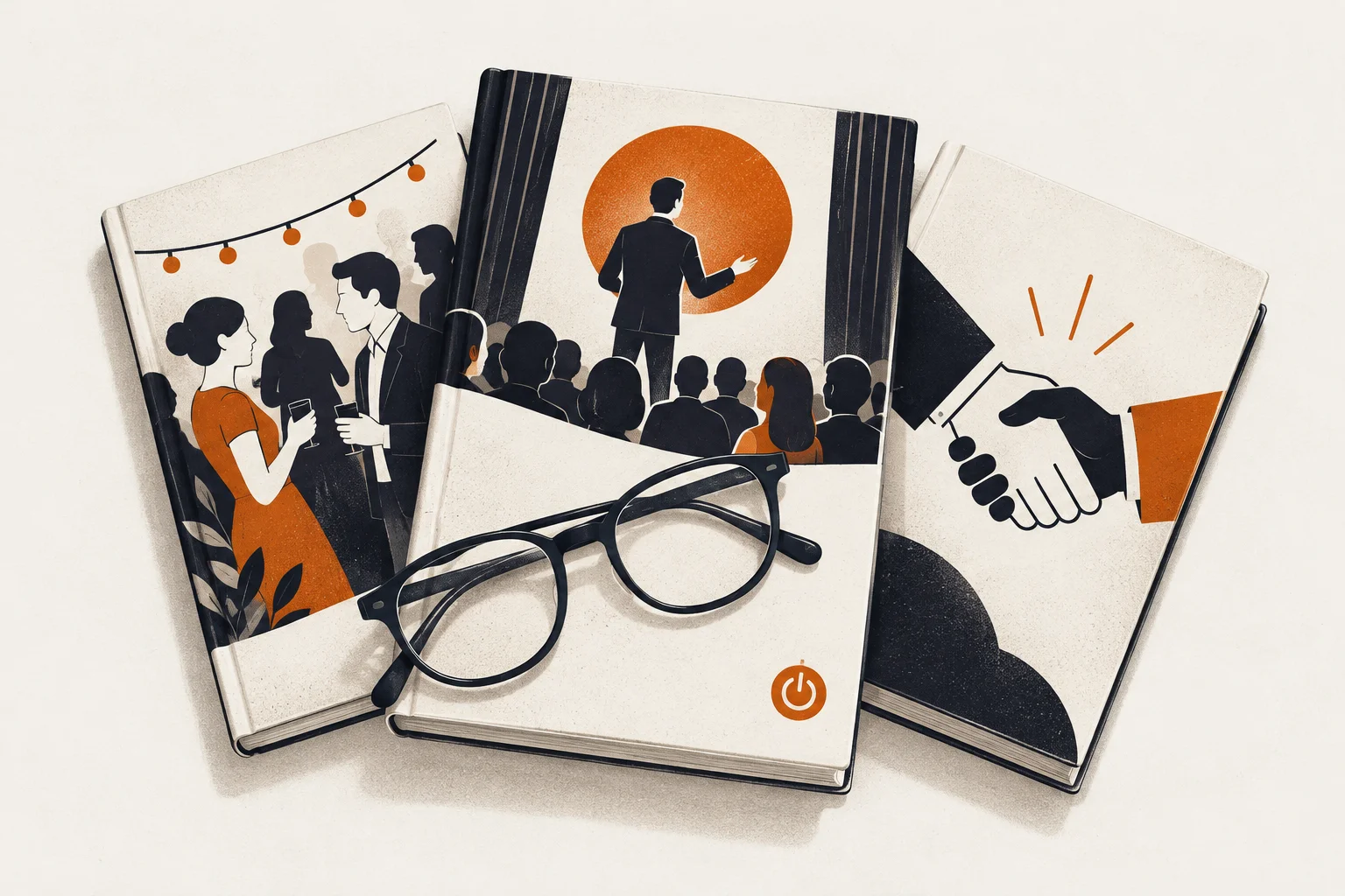 Editorial illustration of a book and power-off symbol representing best self help books for social anxiety