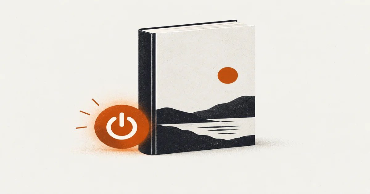 Editorial illustration of a book and power-off symbol representing how to choose right anxiety self help book