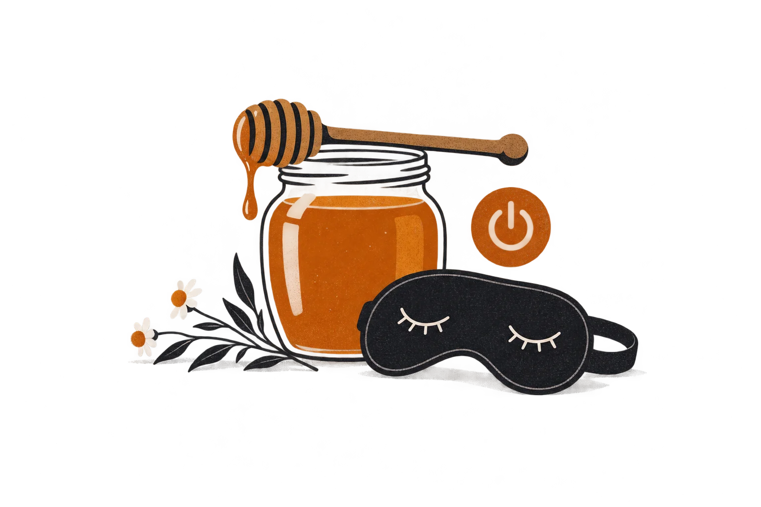Editorial illustration of calm nighttime elements representing natural remedies for deep sleep