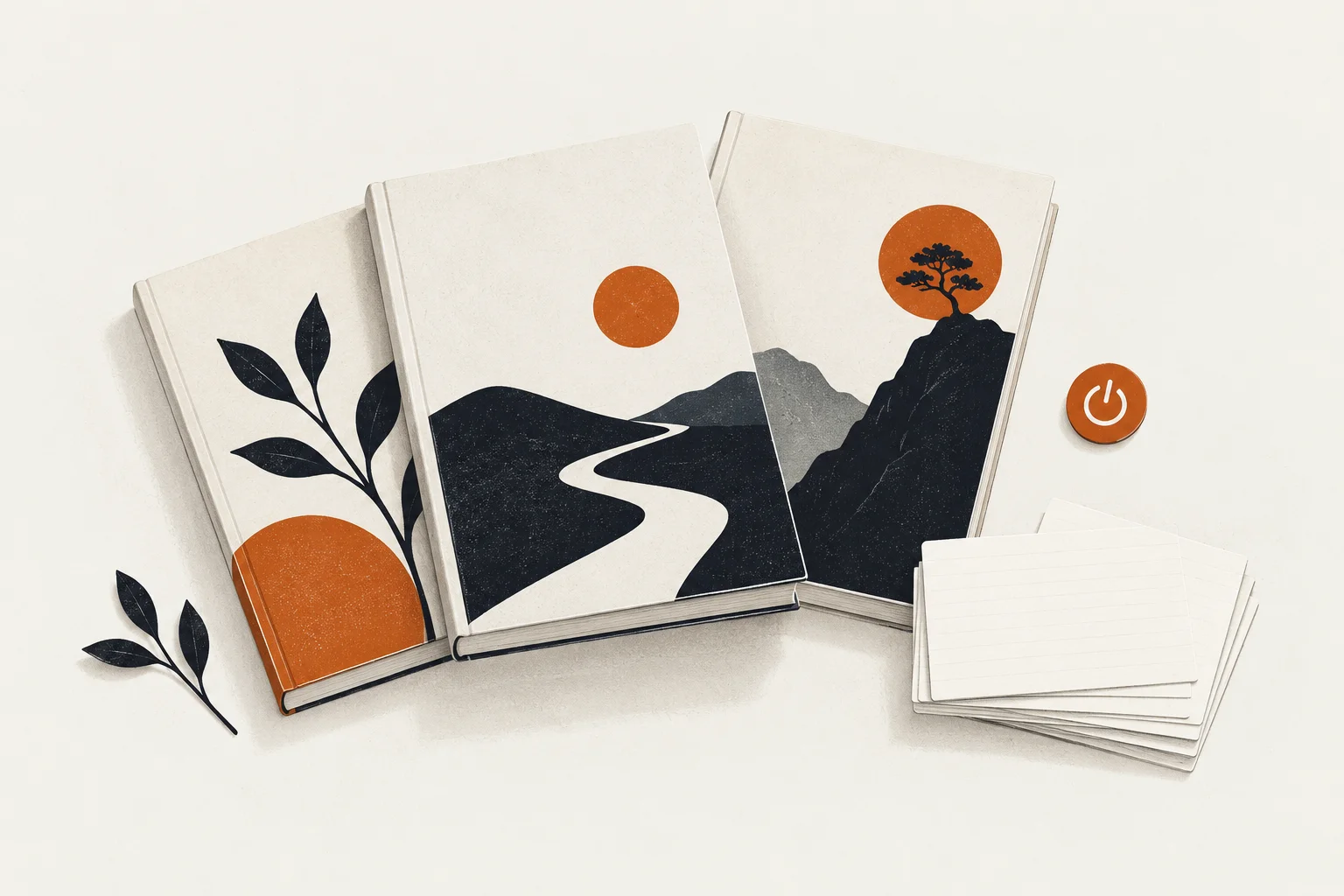 Editorial illustration of a book and power-off symbol representing self help books for anxiety disorder