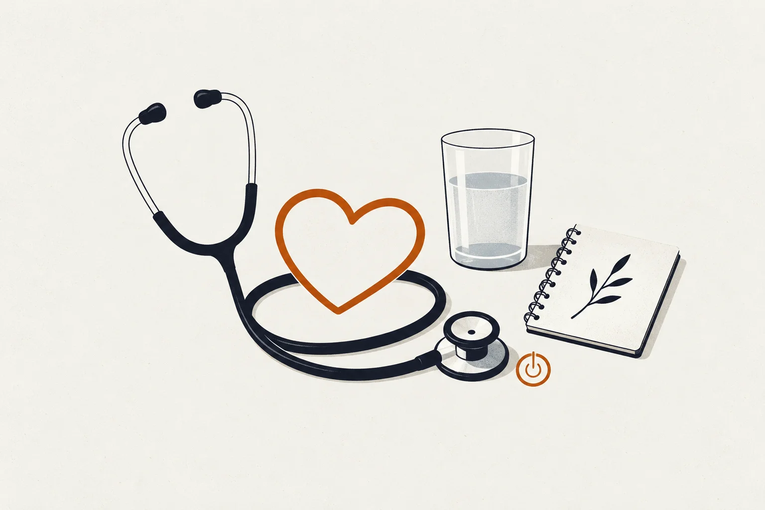 Burnt-amber and near-black editorial illustration representing stress management techniques for high blood pressure