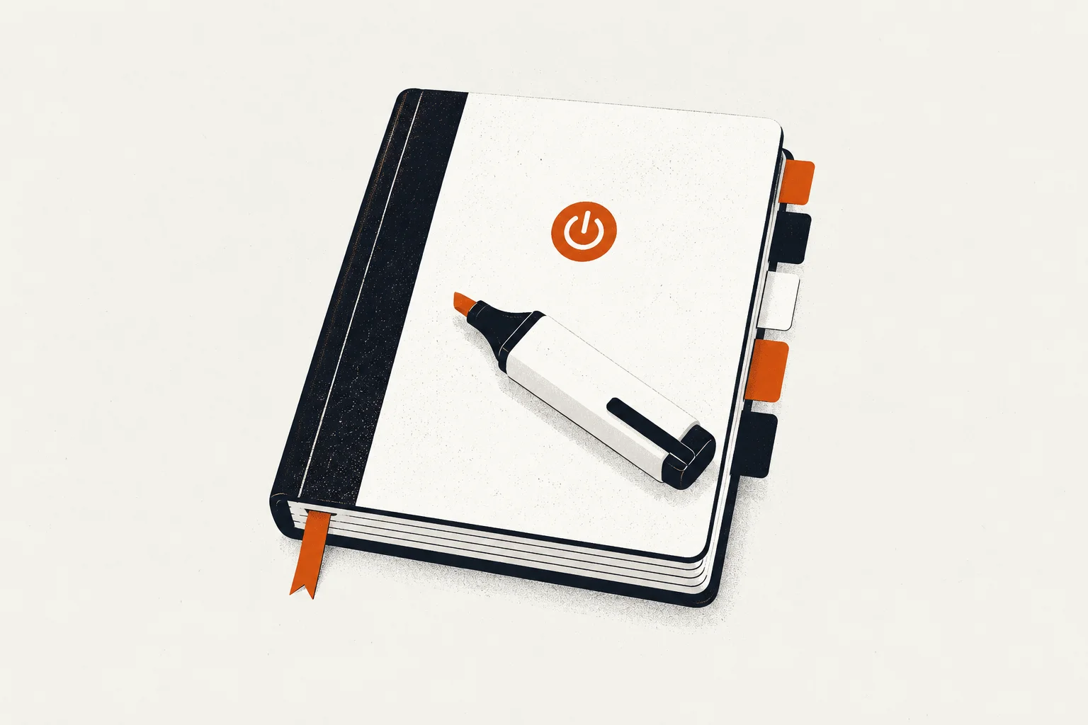 Editorial illustration of a book and power-off symbol representing the cbt workbook for mental health pdf