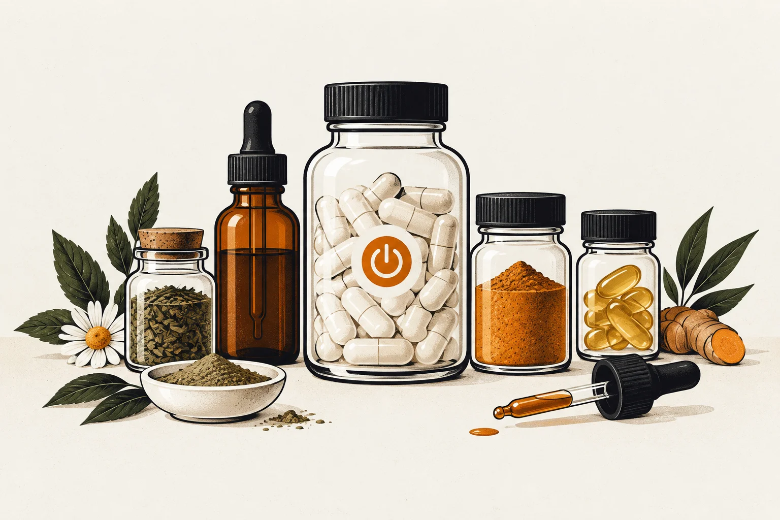 Burnt-amber and near-black editorial illustration representing what is the strongest natural medication for anxiety