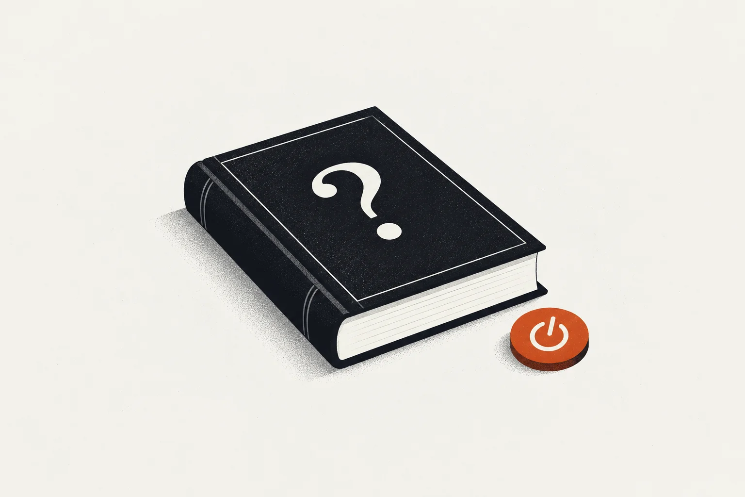 Editorial illustration of a book and power-off symbol representing why are people against self help books